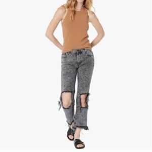 Free People Maggie Mid Rise Stright Leg Distressed Jean